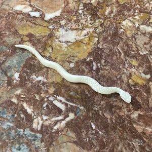 Hand Carved White Bone Snack Hair Stick or Shawl Pin, approx. 7” long